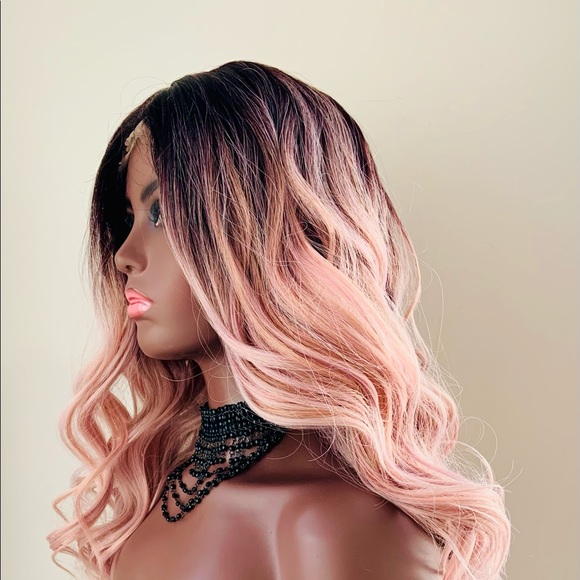 28” Ombre Pearl Pink 4x4 Lace Front Synthetic Wig - Picture 12 of 16